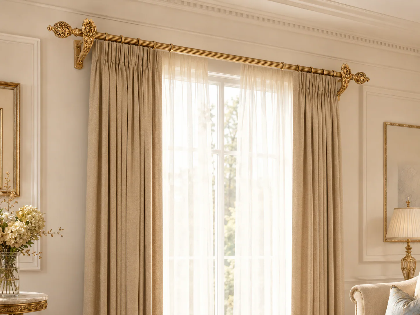Royal Gold Floral Decorative Curtain Rail