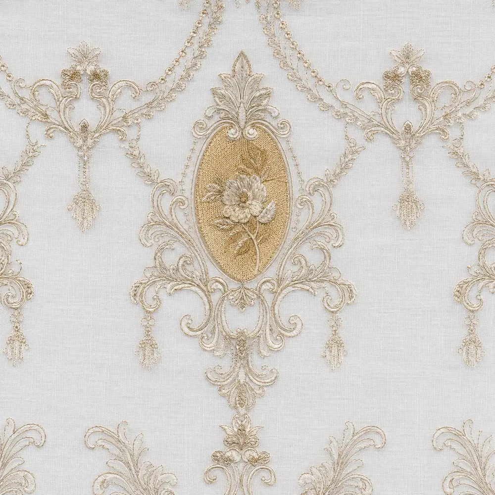 پەردەیا دبل ستۆر یا کلاسیک و نەخشاندی — White & Gold